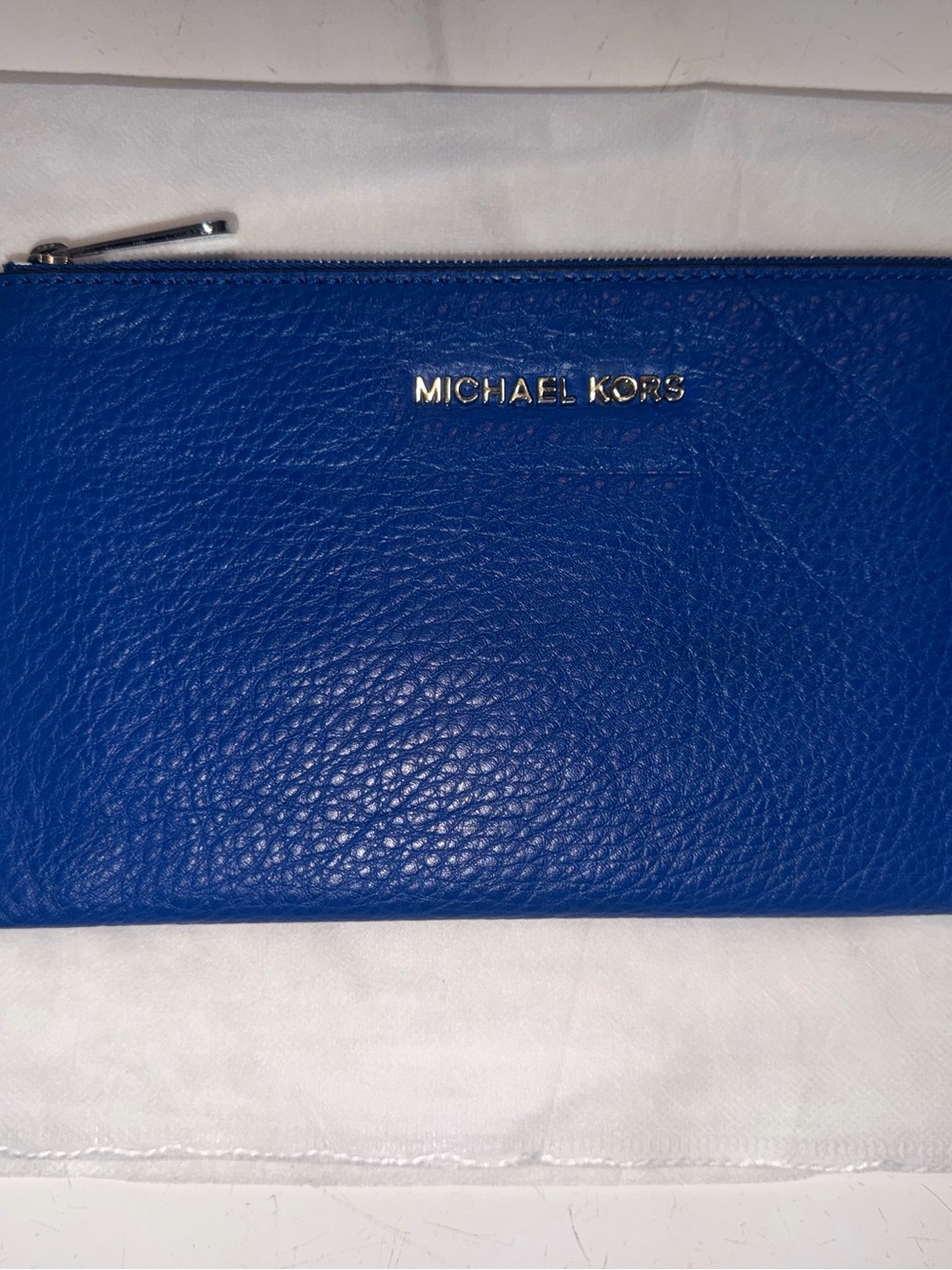 Michael Kors Royal Blue Pebbled Leather Wristlet with Silver Logo